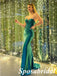 Sexy Emerald Spaghetti Straps Lace Up Back Mermaid Long Prom Dresses, PD3829