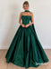 Emerald Green Satin Ball Gown Evening Dress, Spaghetti Strap Formal Gown, PD4385