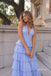Halter Light Blue Glitter Tulle Prom Dress, Deep V Cutout Tiered Ruffle Formal Evening Gown,PD4362