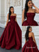 Strapless Corset Burgundy Taffeta Ball Gown, Simple Formal Prom Evening Dress, PD4375