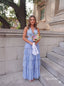 Halter Light Blue Glitter Tulle Prom Dress, Deep V Cutout Tiered Ruffle Formal Evening Gown,PD4362