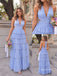 Halter Light Blue Glitter Tulle Prom Dress, Deep V Cutout Tiered Ruffle Formal Evening Gown,PD4362