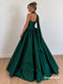 Emerald Green Satin Ball Gown Evening Dress, Spaghetti Strap Formal Gown, PD4385