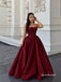 Strapless Corset Burgundy Taffeta Ball Gown, Simple Formal Prom Evening Dress, PD4375