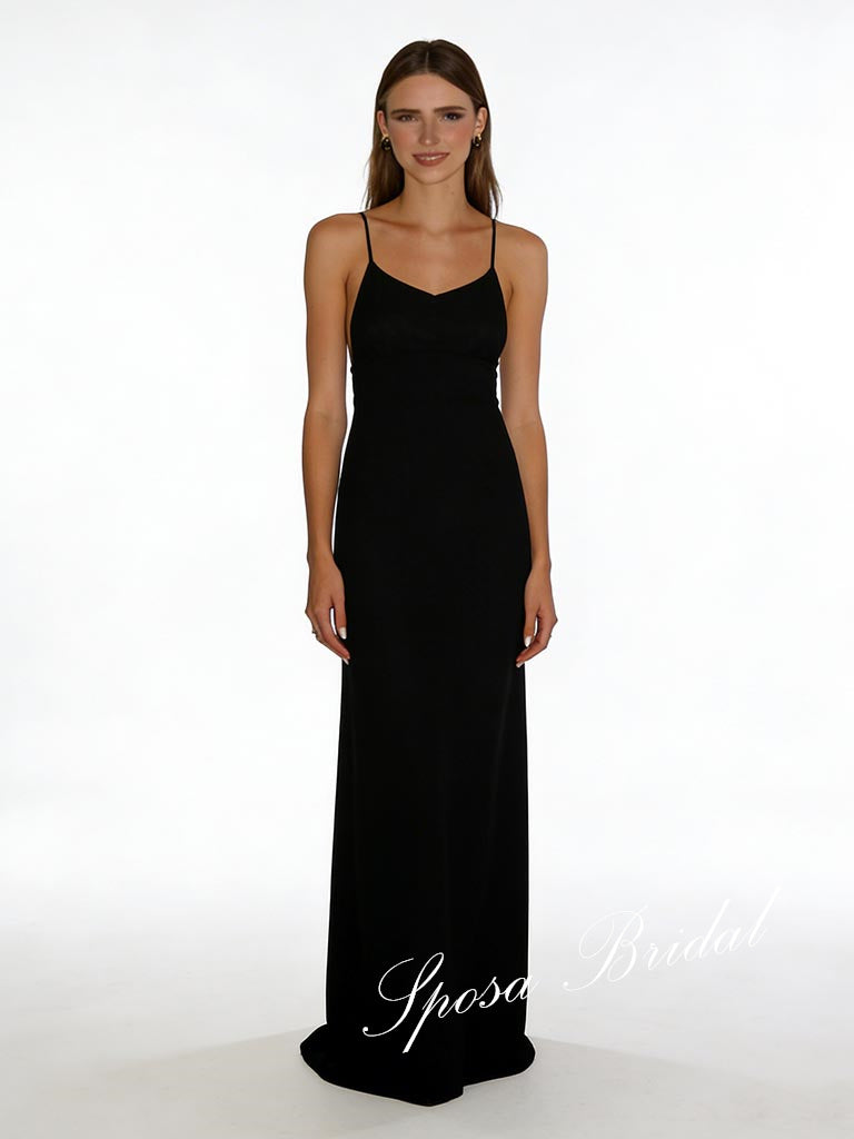 Sexy Black Jersey Spaghetti Straps Sleeveless Open Back Mermaid Prom Dress, PD4063