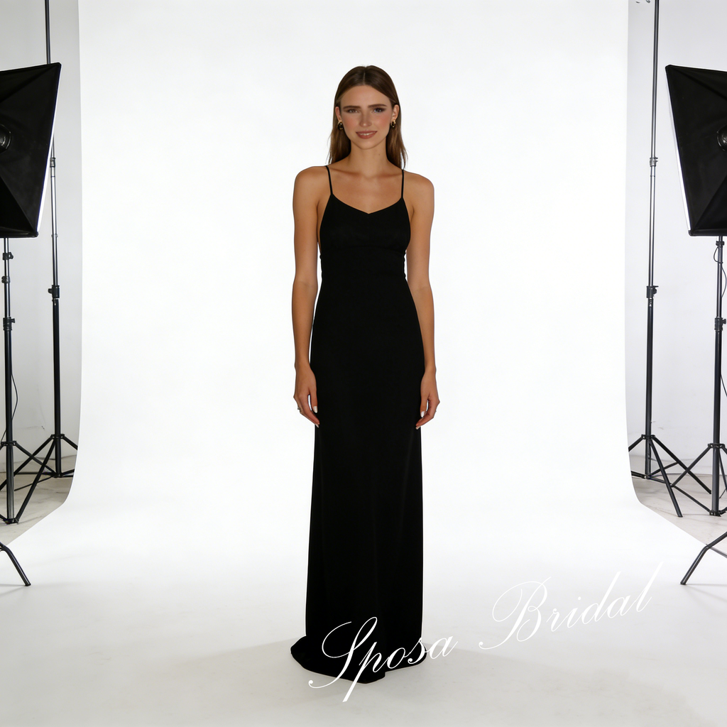 Sexy Black Jersey Spaghetti Straps Sleeveless Open Back Mermaid Prom Dress, PD4063