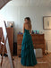 Strapless Emerald Green Chiffon Prom Dress, Lace Back Asymmetrical Ruffle Formal Evening Gown,PD4363