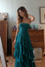 Strapless Emerald Green Chiffon Prom Dress, Lace Back Asymmetrical Ruffle Formal Evening Gown,PD4363