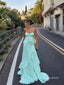 Strapless Mint Green Chiffon Prom Dress, Twist Bust Ruffled High Low Formal Evening Gown,PD4364