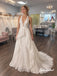 Halter Deep V Lace A Line Wedding Dress, Open Back Bridal Gown, WD3157