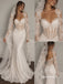 Sweetheart Sheer Corset Lace Mermaid Wedding Dress, Long Lace Sleeve Bridal Gown, WD3149