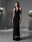 Sexy Black Jersey Halter Sleeveless Open Back Mermaid Prom Dress, PD4064