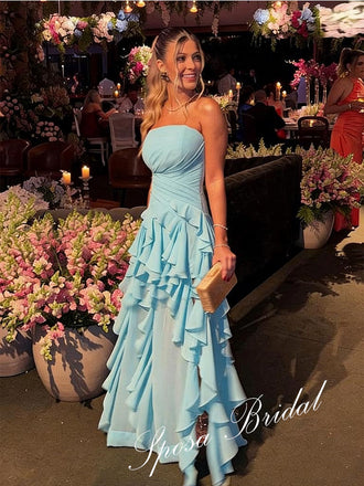 Elegant Chiffon Sweetheart Sleeveless Ruffled A-Line Floor Length Prom Dress, PD4085