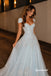 Light Blue Beaded Tulle A Line Evening Dress, Sweetheart Cap Sleeve Formal Gown, PD4387