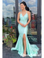 Sexy Soft Satin Spaghetti Straps V-Neck Sleeveless Side Slit Mermiad Long Prom Dresses, PD3911