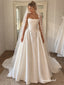 Strapless Draped Satin Wedding Dress, Corset Button Back A-Line Bridal Gown, WD3143