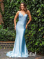 Sexy Elastic Satin Spaghetti Straps V-Neck Lace Up Back Mermaid Long Prom Dresses,PD3704