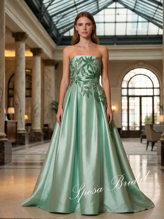 Elegant Satin Sweetheart Sleeveless Appliques A-Line Prom Dress, PD4061