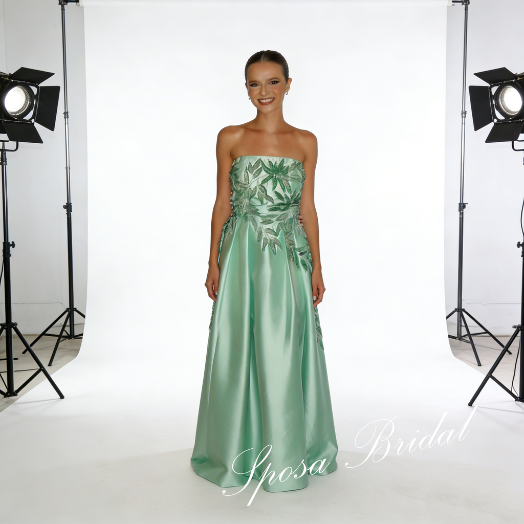 Elegant Satin Sweetheart Sleeveless Appliques A-Line Prom Dress, PD4062