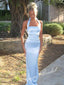 Sexy Soft Satin Halter Sleeveless Mermaid Floor Length Prom Dress With Split, PD4077