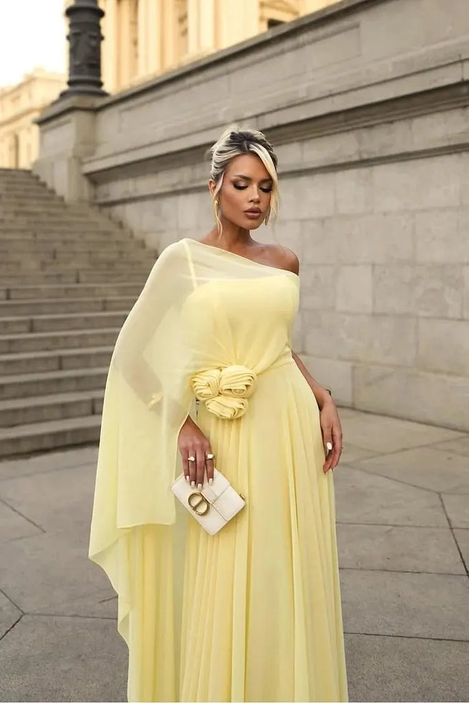 Sweet Chiffon One Shoulder A-Line Maxi Prom Dress, PD4048