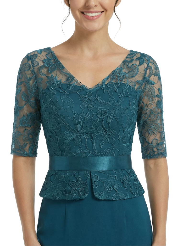 Elegant Chiffon Half Sleeves Floor-Length Sheath Maxi Mother Of The Bride Dresses, SFM004