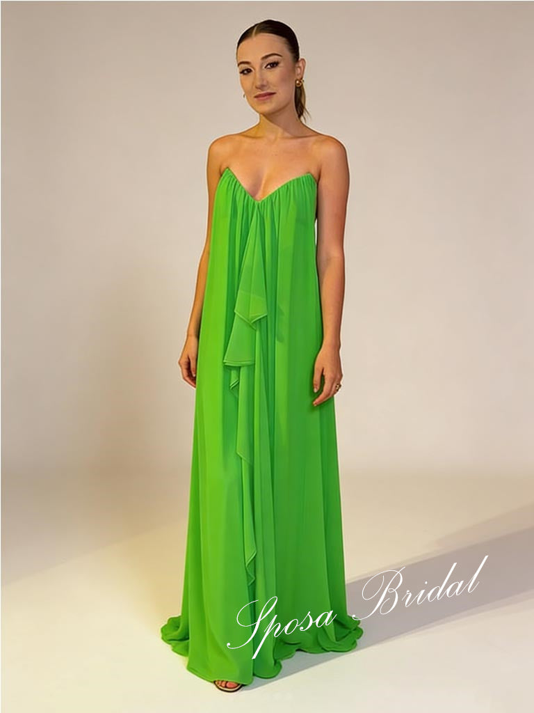Sexy Chiffon Sweetheart Sleeveless Ruffled A-Line Prom Dress, PD4058