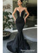 Sexy Satin Spaghetti Staps V-Neck Sleeveless Mermaid Long Prom Dresses,PD3713