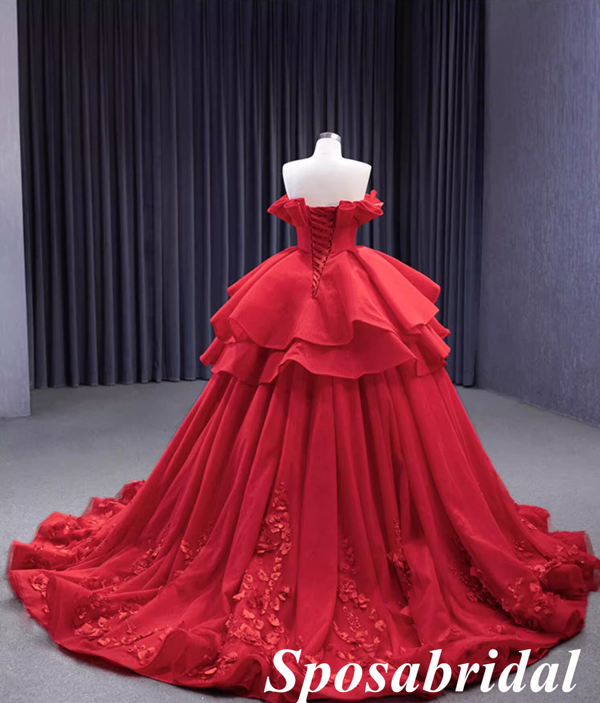 Elegant Red Oganza Sweetheart Sleeveless A-Line Ball Gown Long Prom Dress Formal Party Dress, PD3988