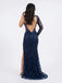Sexy One Shoulder Long Sleeves Beaded Mermaid Maxi Prom Dress Wedding Party Dress, PD4042