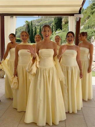 Sexy Strapless Soft Satin Sleeveless Floor-Length A-Line Maxi Mermaid Bridesmaid Dresses, BD3441