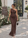 Luxury Brown Chiffon One Shoulder Bridesmaid Dress With Corset Bodice Draped Skirt, BD3479