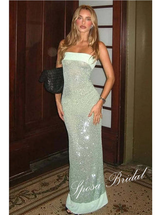 Shiny Sequin Sweetheart Sheath Maxi Prom Dress Party Dress, PD4051