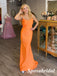 Sexy Orange Soft Satin Spaghetti Straps Sleeveless Mermaid Long Prom Dresses, PD3854