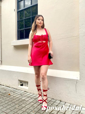 Sexy Soft Satin Spaghetti Straps Sleeveless A-Line Mini Dresses/ Homecoming Dresses, PD3668