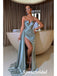 Elegant Elastic Satin Sweetheart V-Neck Sleeveless Side Slit Mermaid Long Prom Dresses,PD3727