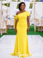 Bright Yellow Crepe One Shoulder Mermaid Mother Of The Bride Gown With Side Bow, SFM022