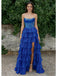 Royal Blue Strapless Beaded Tiered Ruffle Gown with High Slit for Prom & Formal Events, PD4153