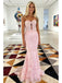 Sexy Candy-Pink Tulle Lace Sweetheart Boning Mermaid Floor Length Prom Dress, PD4112