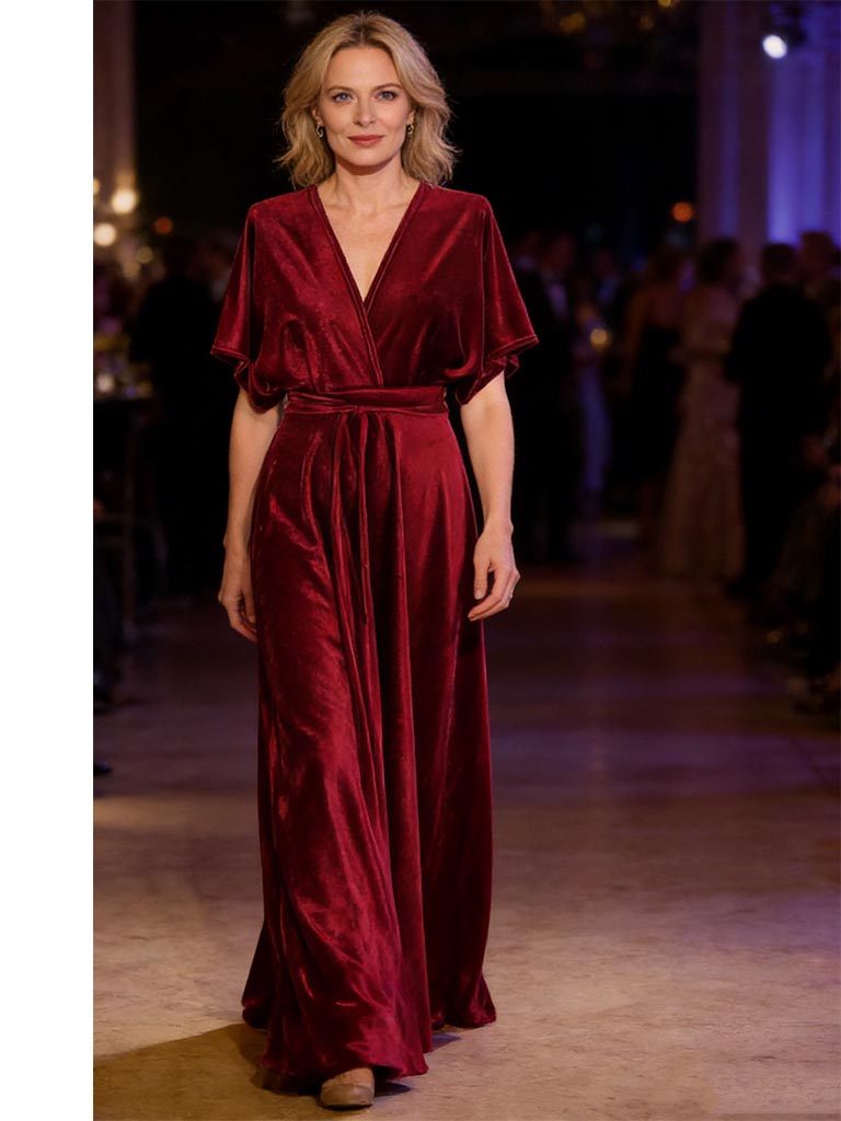 Elegant Velvet Flutter Sleeves Floor-Length A-Line Mother Of The Bride Dresses, SFM006