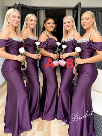 Sexy Satin Soft Satin Sleeveless Floor-Length Mermaid Maxi Mermaid Bridesmaid Dresses, BD3442