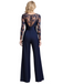 Stylish Navy Blue Lace Long Sleeve Jumpsuit for Mother of the Bride | Pantsuit for Wedding & Special Events, SFM017