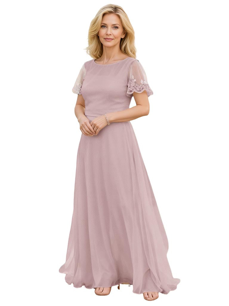 Elegant Chiffon Flutter Sleeves Floor-Length A-Line Maxi Mother Of The Bride Dresses, SFM003