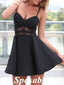 Sexy Black Chiffon Spaghetti Straps V-Neck A-Line Mini Dresses/ Homecoming Dresses With Lace, PD3566