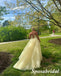 Newest Yellow Tulle And Lace Sweetheart V-Neck Sleeveless Side Slit A-Line Long Prom Dresses,PD3950