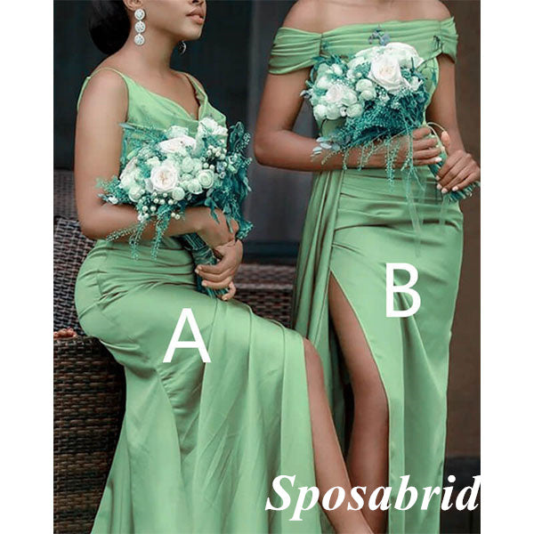 Sexy Soft Satin Msmatched Side Slit Mermaid Floor Length Bridesmaid Dresses, BD3295