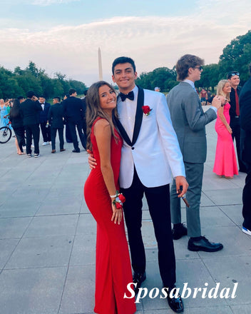 Sexy Red One Shoulder Sleeveless Side Slit Mermaid Long Prom Dresses, PD3930