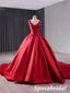 Elegant Red Satin Spaghetti Straps Sleeveless A-Line Ball Gown Long Prom Dress Formal Party Dress, PD3989