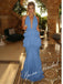 Sexy Chiffon Halter Ruffled Open Back Mermaid Floor Length Prom Dress, PD4090