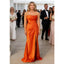 Sexy Orange Strapless Soft Satin Mermaid Bridesmaid Gown for Fall Wedding, BD3450